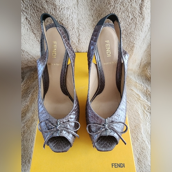 Fendi Shoes | Fendi Python Slingback Pumps. Spuntata Colubro Perlato Size 38 - Picture 3 of 6